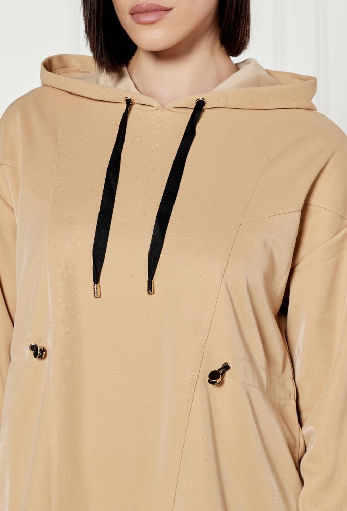 Liu Jo Γυναικεία Μπλούζα Κάμελ Μονόχρωμη με Κουκούλα - Image 3