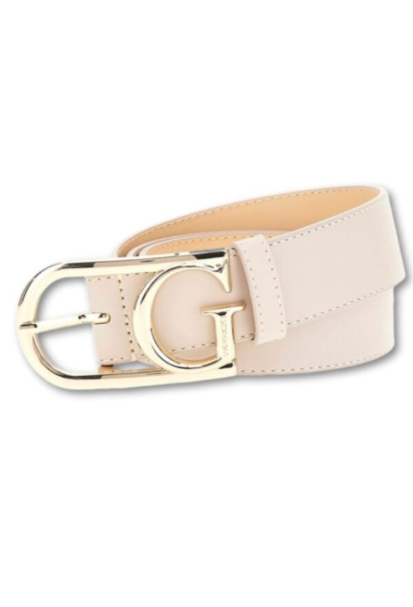 Guess Γυναικεία Ζώνη Eκρού με Χρυσή Αγκράφα