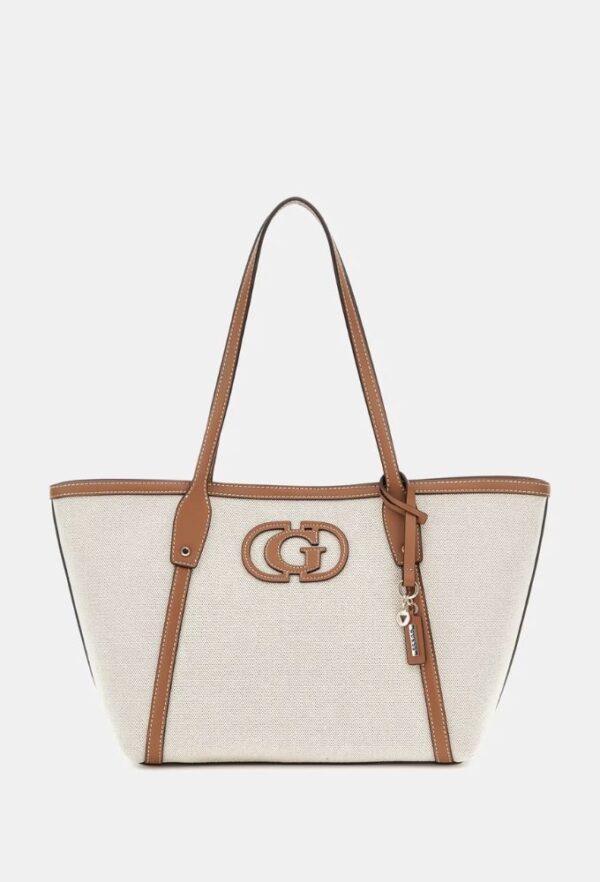 Guess Τσάντα Ώμου Sebina με Charm Λογότυπο Μπεζ/Εκρού