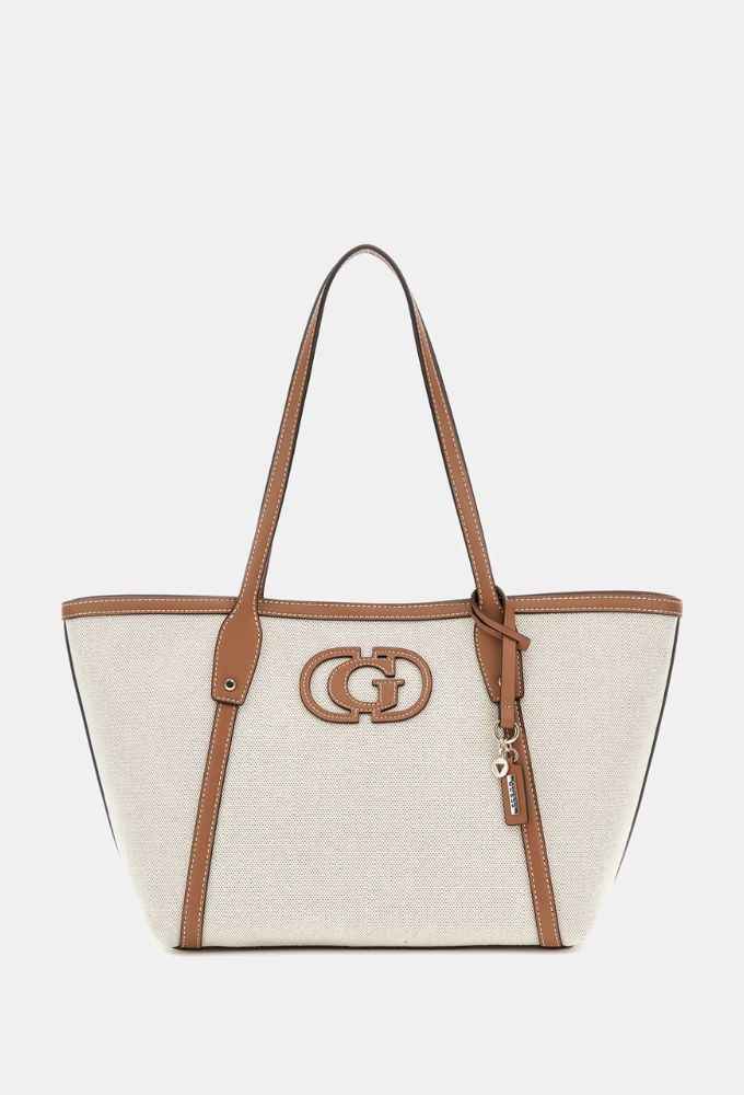 Guess Τσάντα Ώμου Sebina με Charm Λογότυπο Μπεζ/Εκρού