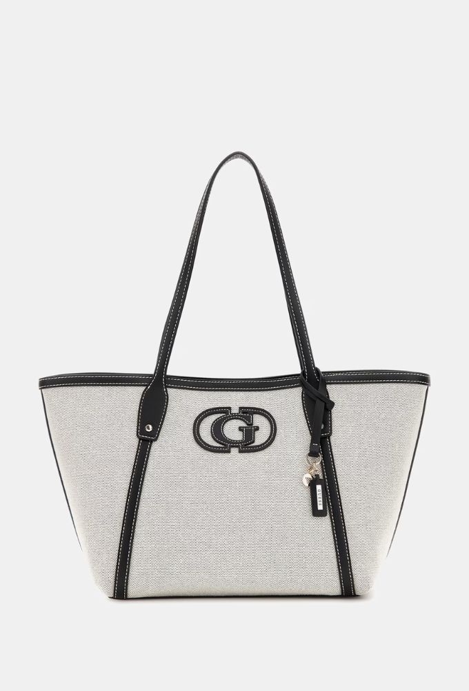 Guess Τσάντα Ώμου Sebina με Charm Λογότυπο Μαύρο/Εκρού