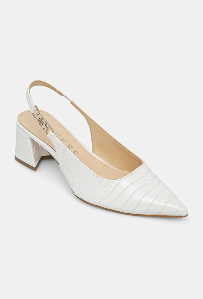 Guess Γοβάκια ZABELA Κροκό Λευκά με Τετράγωνο Τακούνι