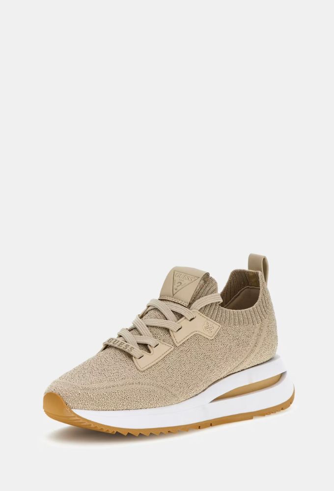 Guess Sneakers Πλεκτό Running Esti Μπεζ Χρυσό