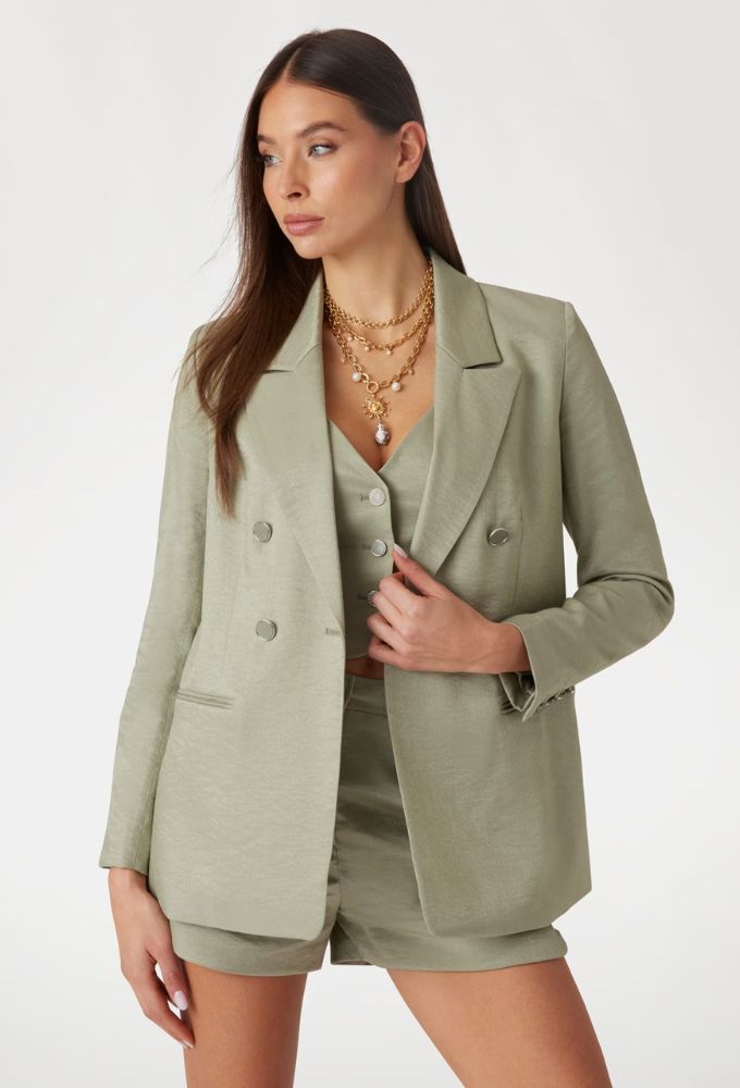 Guess Σταυρωτό Σερζέ Σακάκι Πράσινο Ανοιχτό