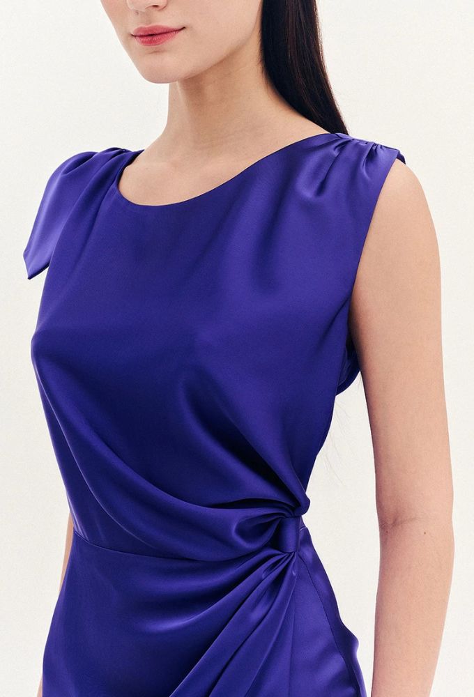 Forel Φόρεμα Στενό Satin Midi Μελάνι - Image 3