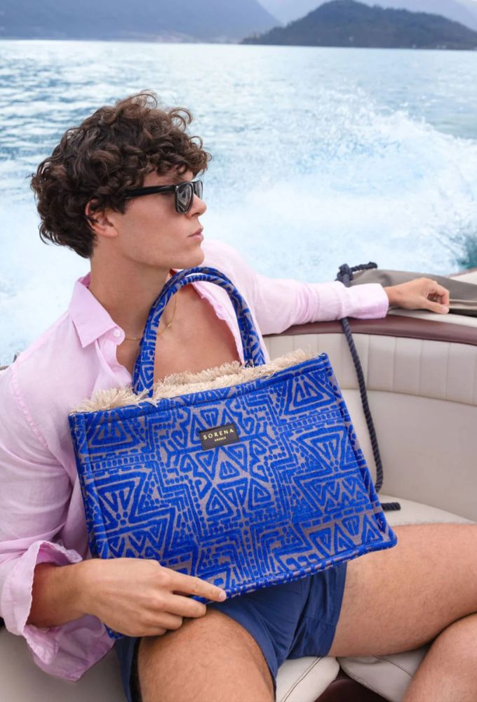 Sorena Handmade Poliaigos Τσάντα Tote Χειρός Μεγάλη Μπλέ - Image 2