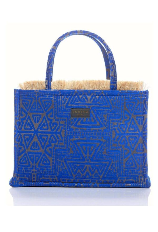 Sorena Handmade Poliaigos Τσάντα Tote Χειρός Μεγάλη Μπλέ