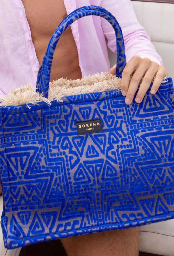 Sorena Handmade Poliaigos Τσάντα Tote Χειρός Μεγάλη Μπλέ - Image 3