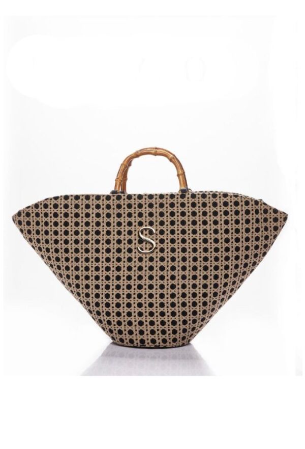 Sorena Handmade Positano Γυναικεία Τσάντα Μεγάλη Μαύρο-Μπεζ