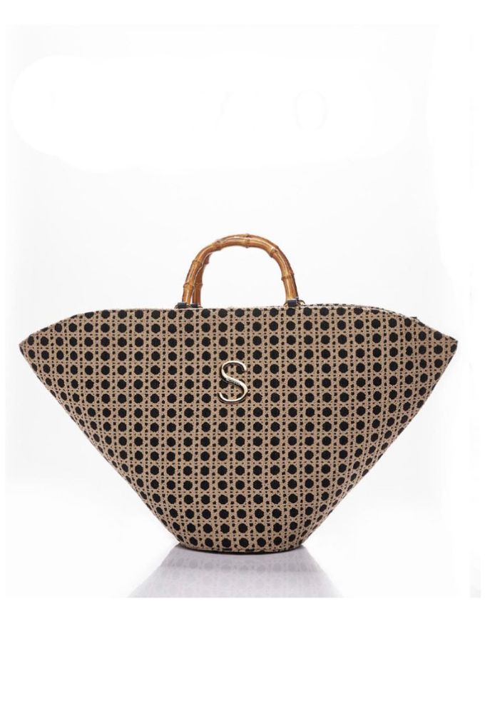 Sorena Handmade Positano Γυναικεία Τσάντα Μεγάλη Μαύρο-Μπεζ