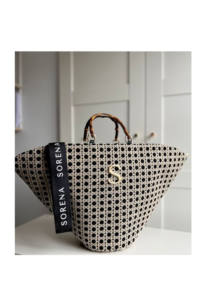 Sorena Handmade Positano Γυναικεία Τσάντα Μεγάλη Μαύρο-Μπεζ - Image 2