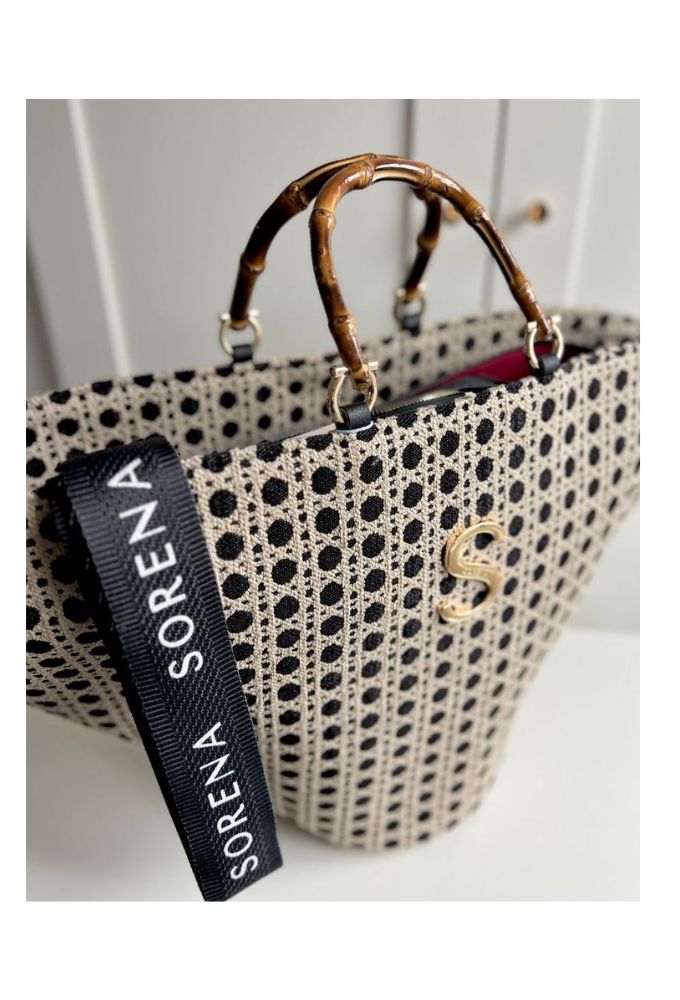 Sorena Handmade Positano Γυναικεία Τσάντα Μεγάλη Μαύρο-Μπεζ - Image 3