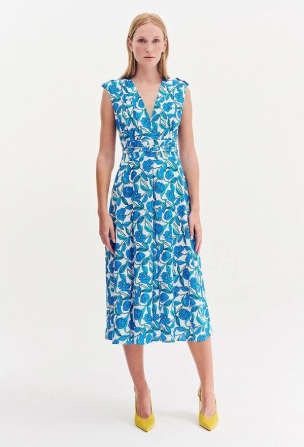Forel Φόρεμα Floral Midi Λευκό-Γαλάζιο