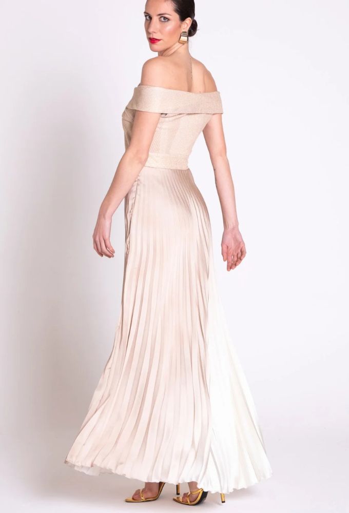 Edas MOSCERINO Φόρεμα Μaxi με Πιέτες Χρυσό - Image 2