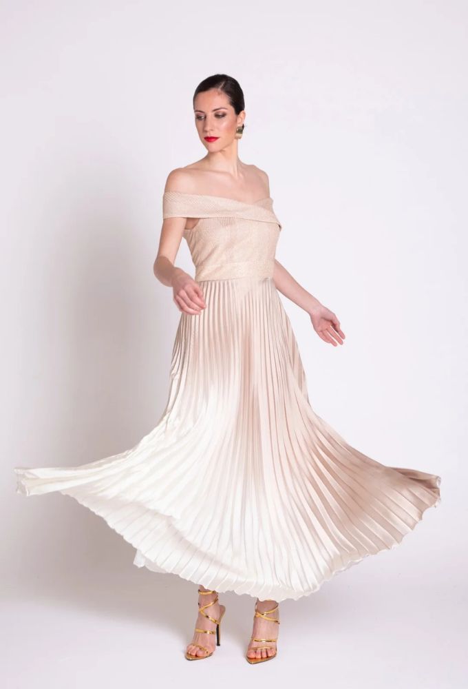 Edas MOSCERINO Φόρεμα Μaxi με Πιέτες Χρυσό - Image 3