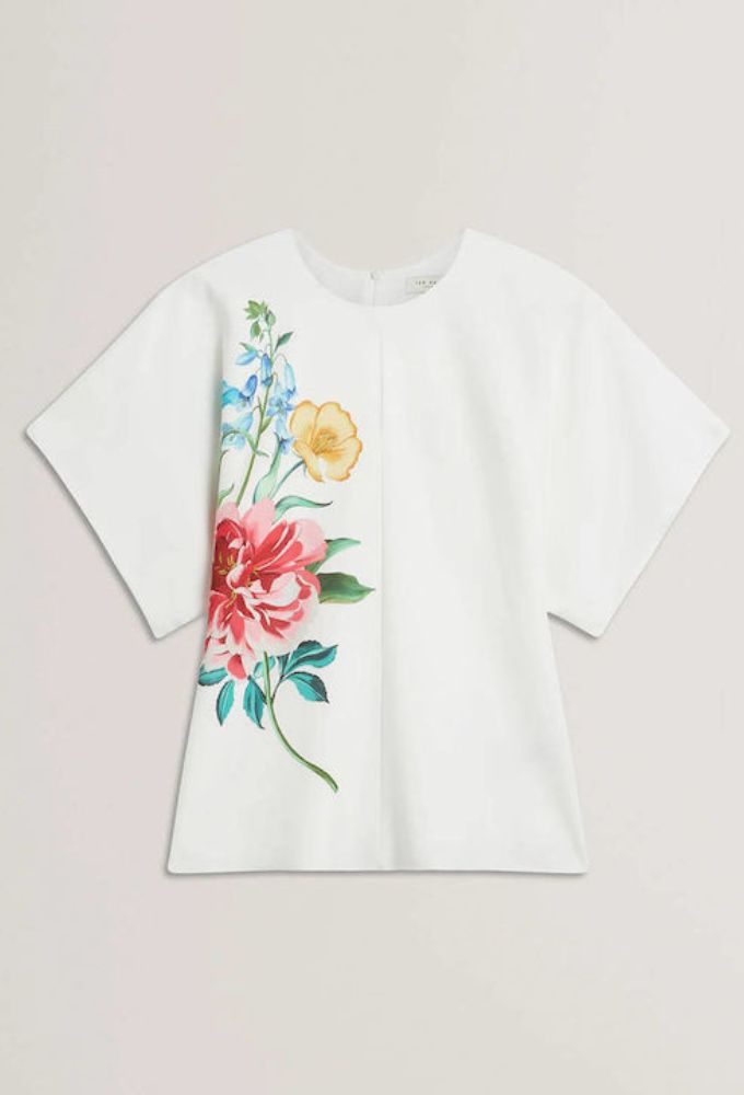 Ted Baker Γυναικεία Μπλούζα Κοντομάνικη Floral White - Image 5
