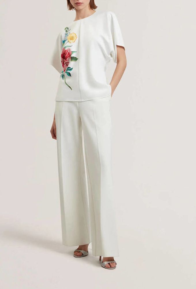 Ted Baker Γυναικεία Μπλούζα Κοντομάνικη Floral White - Image 2
