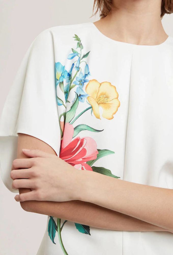 Ted Baker Γυναικεία Μπλούζα Κοντομάνικη Floral White - Image 4