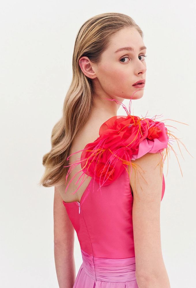 Forel Φόρεμα Αμπιγιέ Maxi με Έναν Ώμο Φούξια - Image 4