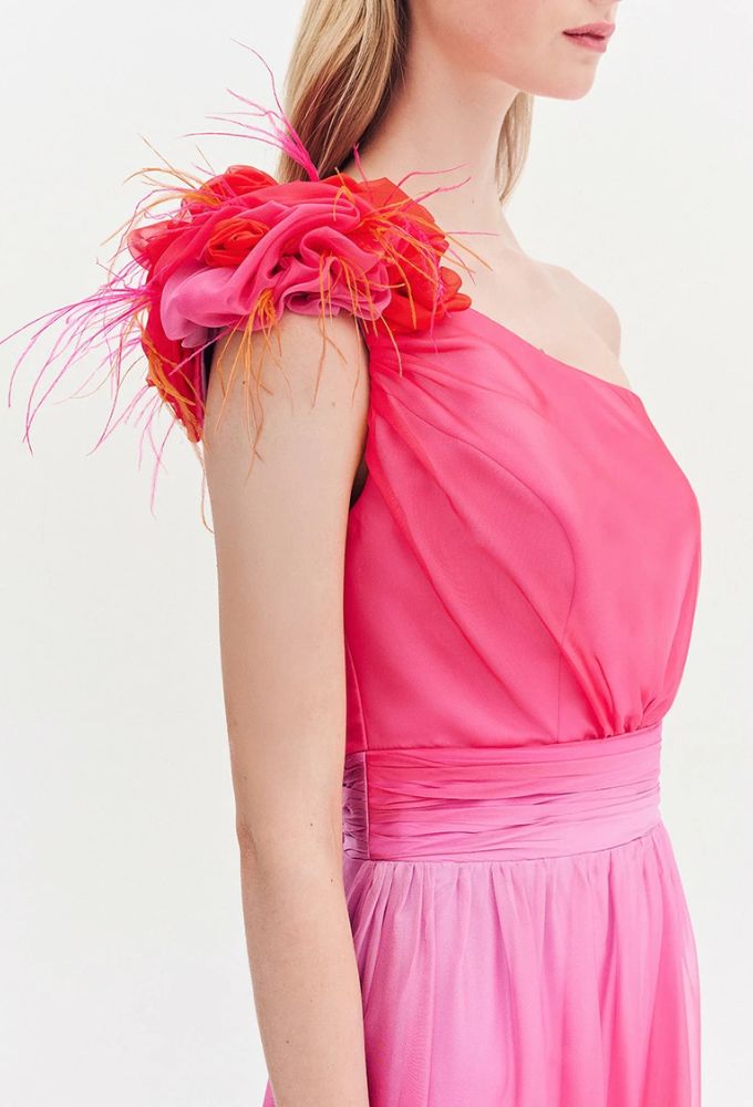 Forel Φόρεμα Αμπιγιέ Maxi με Έναν Ώμο Φούξια - Image 3
