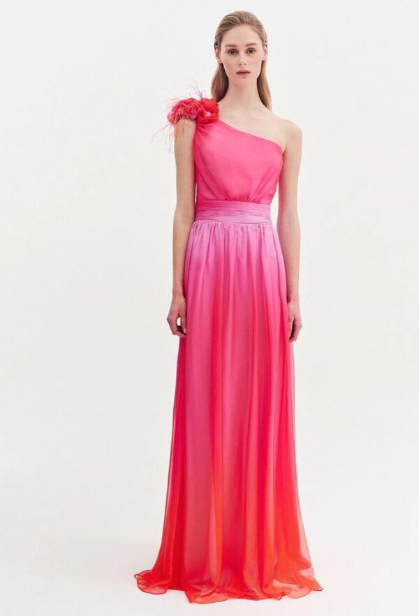 Forel Φόρεμα Αμπιγιέ Maxi με Έναν Ώμο Φούξια
