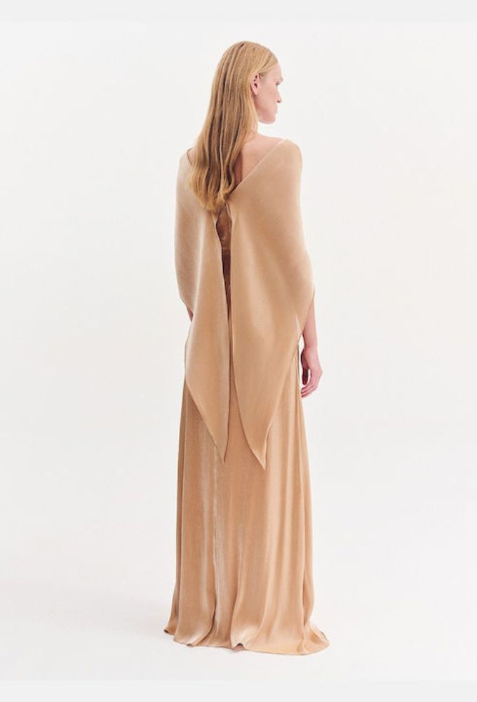 Forel Φόρεμα Mουσελίνα Maxi Χρυσό - Image 2