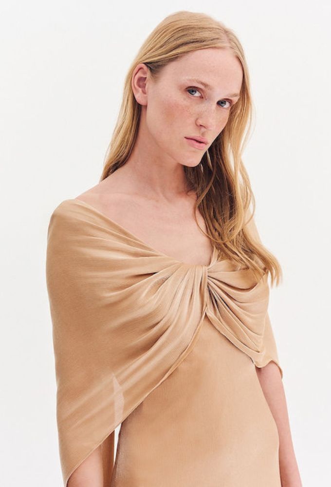 Forel Φόρεμα Mουσελίνα Maxi Χρυσό - Image 3