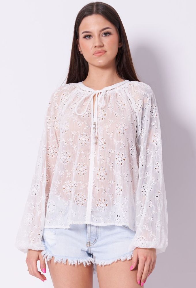 Guess Χυτή Tουνίκ Λευκή Μπλούζα