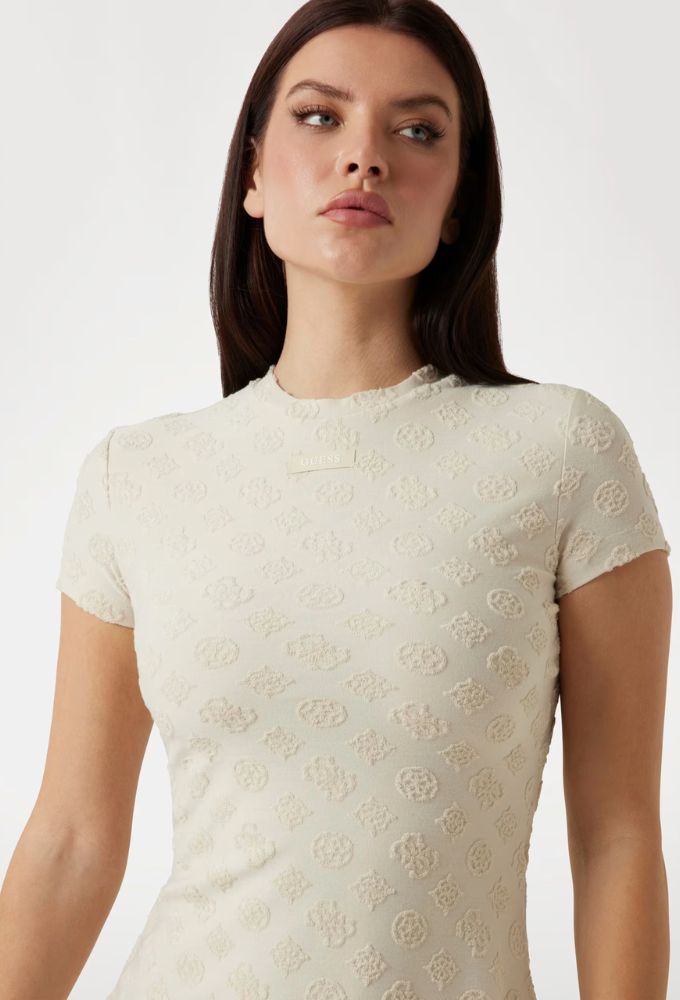 Guess Μίνι Πετσετέ Φόρεμα με Λογότυπο Μπεζ - Image 4