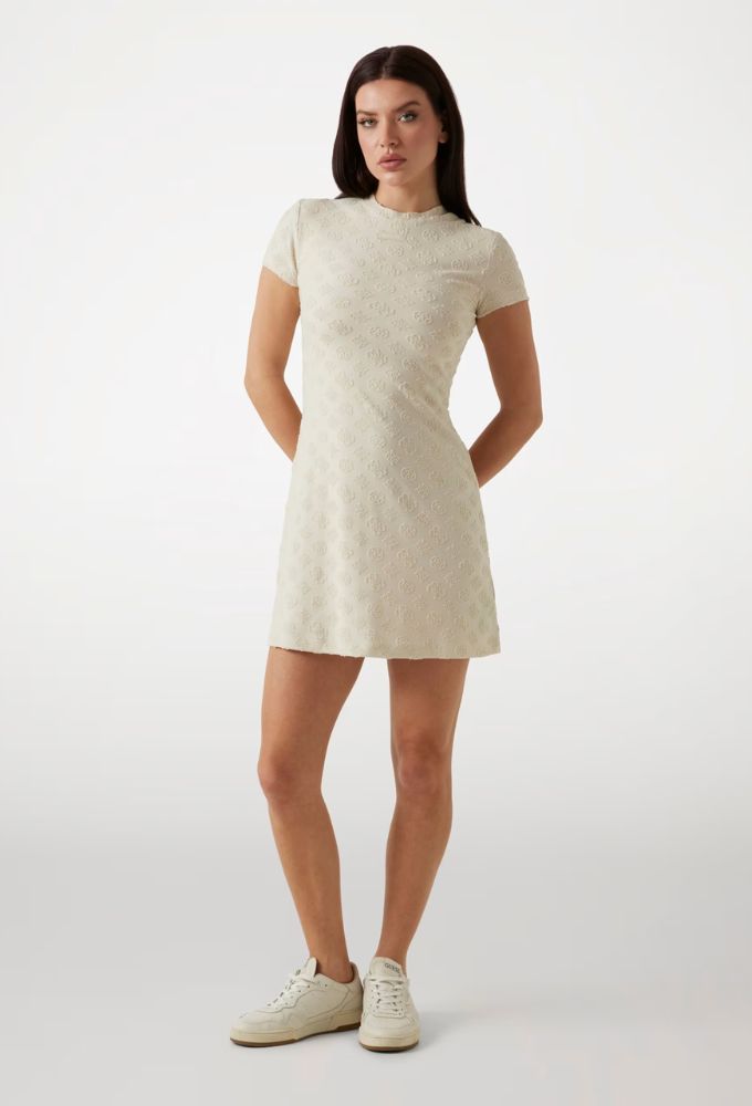 Guess Μίνι Πετσετέ Φόρεμα με Λογότυπο Μπεζ