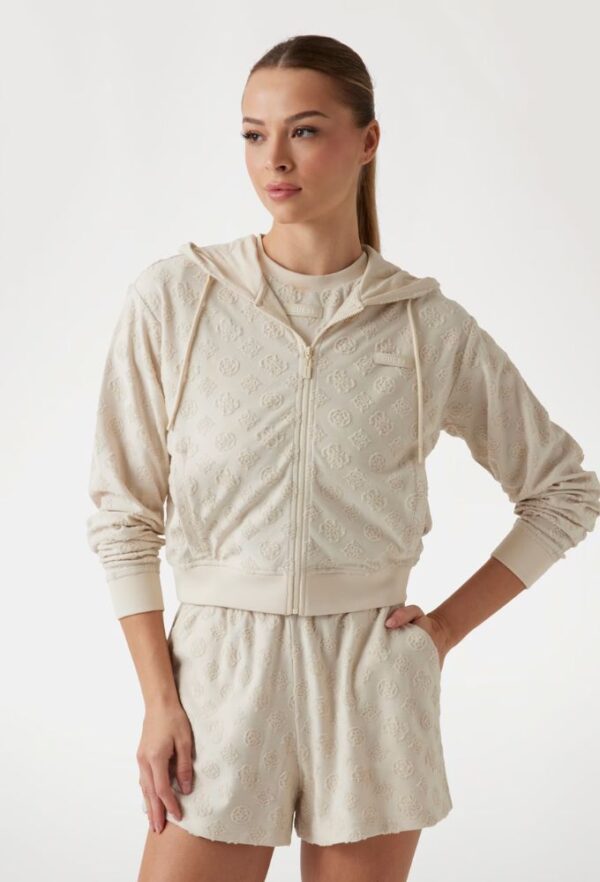 Guess Zακέτα Φούτερ με Λογότυπα Peony και 4G Μπεζ