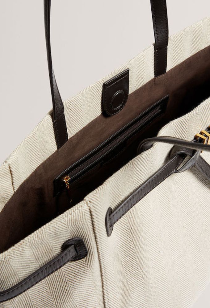 Ted Baker Large Δερμάτινη Γυναικεία Τσάντα Tote Χειρός Εκρού - Image 3