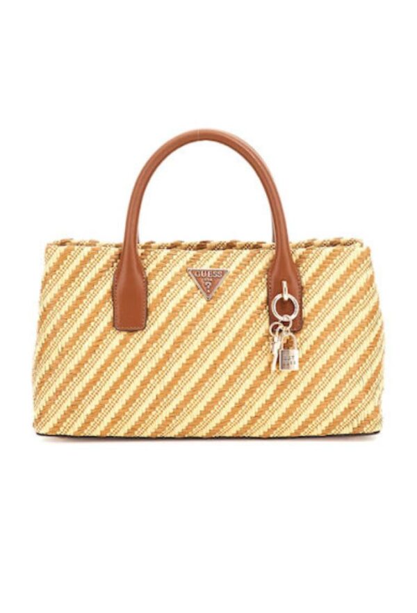 Guess Raffia Ψάθινη Γυναικεία Τσάντα Χειρός Μπεζ
