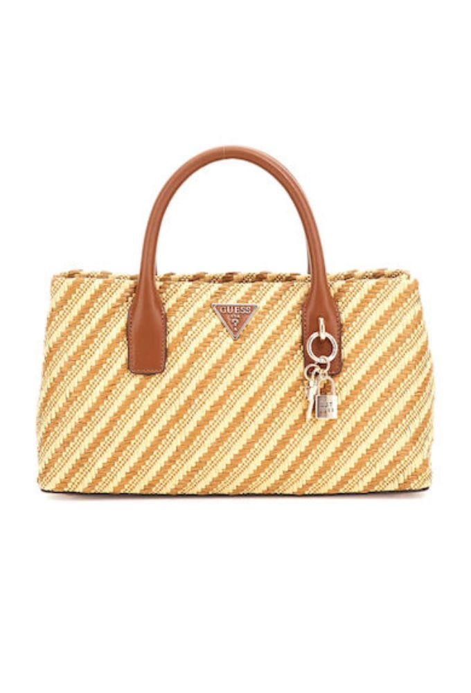 Guess Raffia Ψάθινη Γυναικεία Τσάντα Χειρός Μπεζ