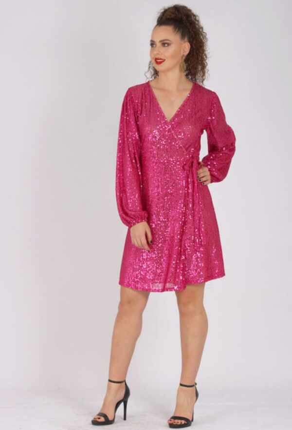 Bibibo Φόρεμα Mini Κρουαζέ με Παγιέτες Φούξια