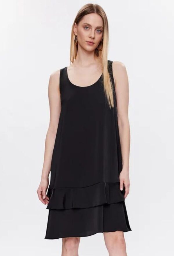 Liu Jo Midi Φόρεμα Μαύρο Regular Fit με Βολάν