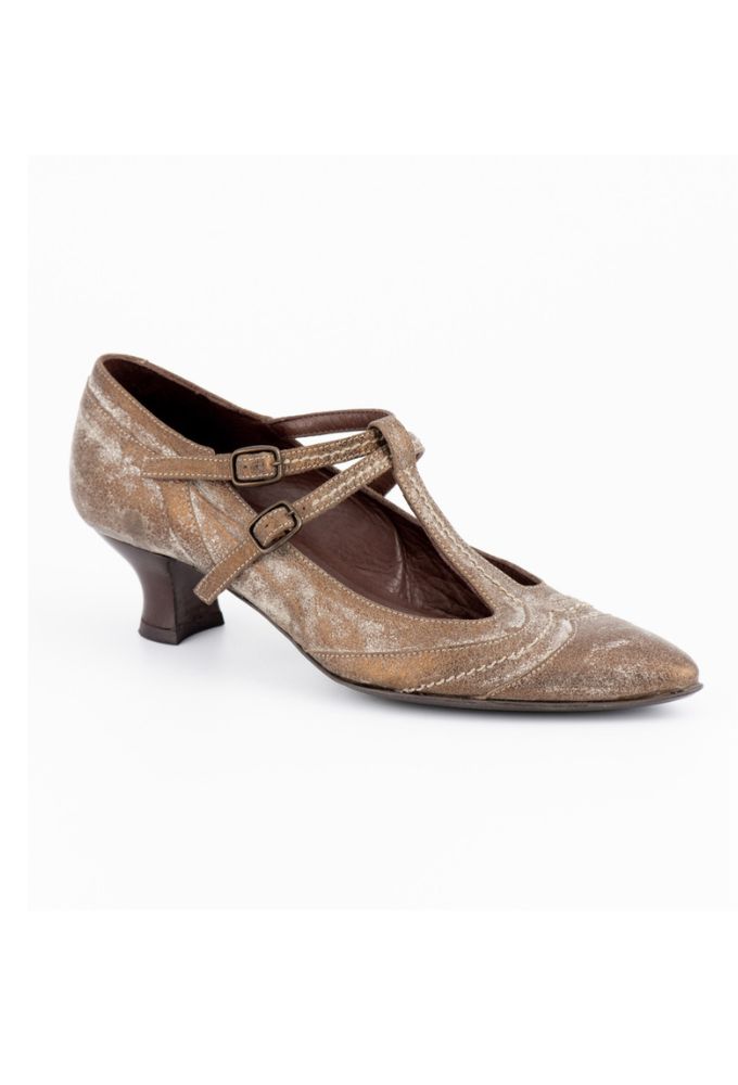 Vera Gomma Vintage Δερμάτινες Γόβες Bronze με Χαμηλό Τακούνι