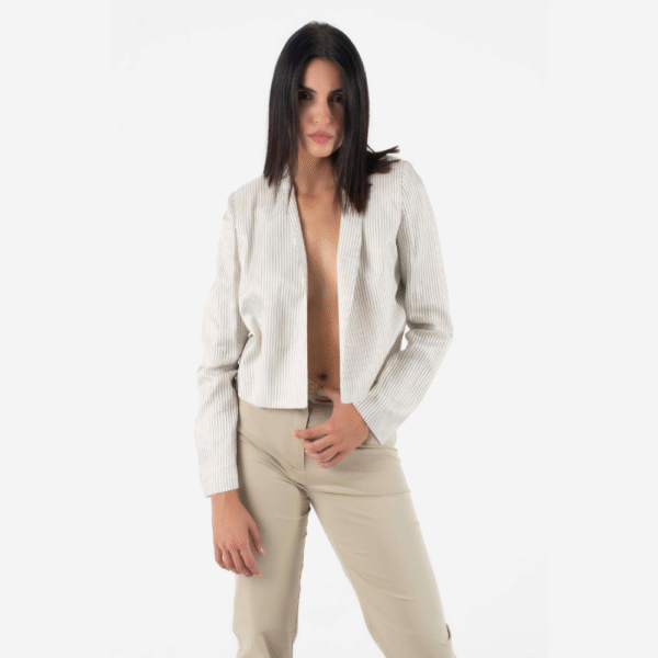 Forel Γυναικείο Εκρού Κοντό Σακάκι Ριγέ