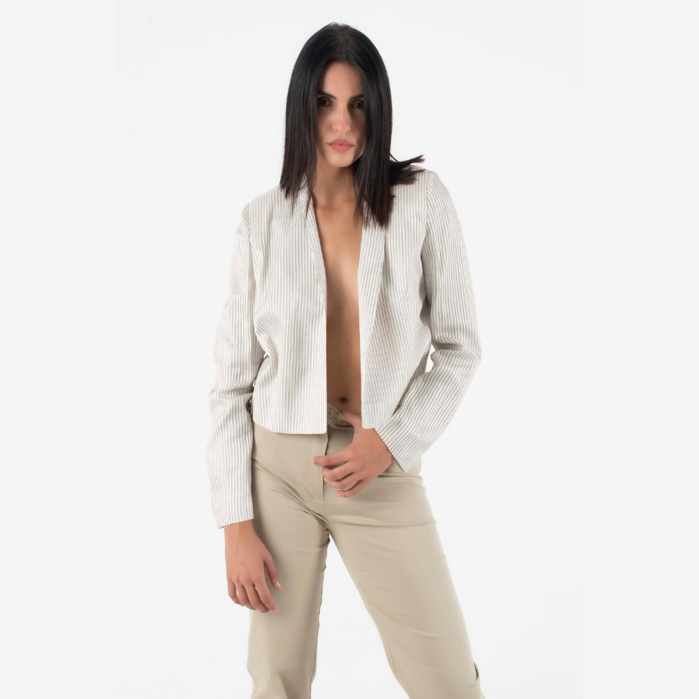 Forel Γυναικείο Εκρού Κοντό Σακάκι Ριγέ