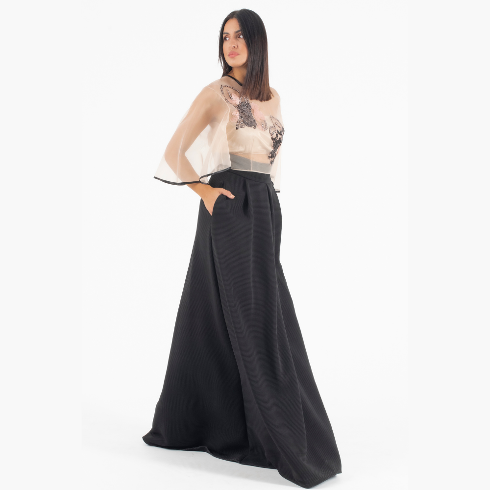July Two Maxi Μαύρη Φούστα με Μπούστο Μουσελίνα