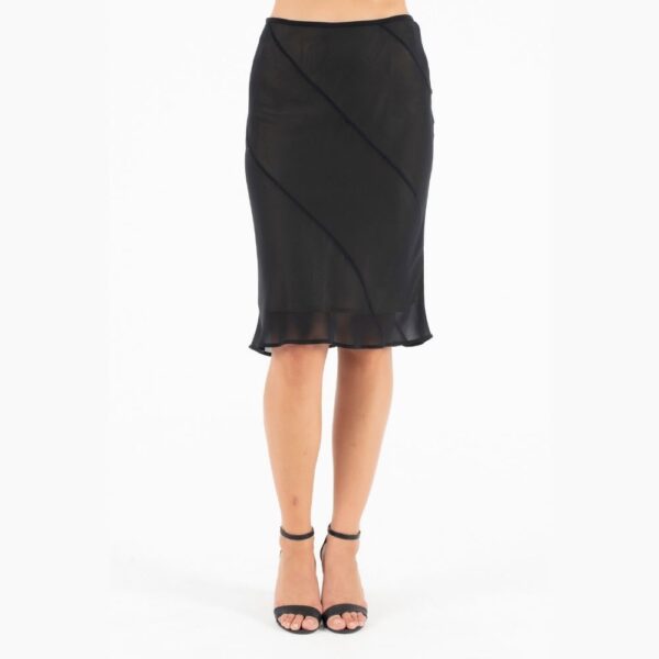 Μαύρη Midi Φούστα Λοξή με Μπεζ Φόδρα