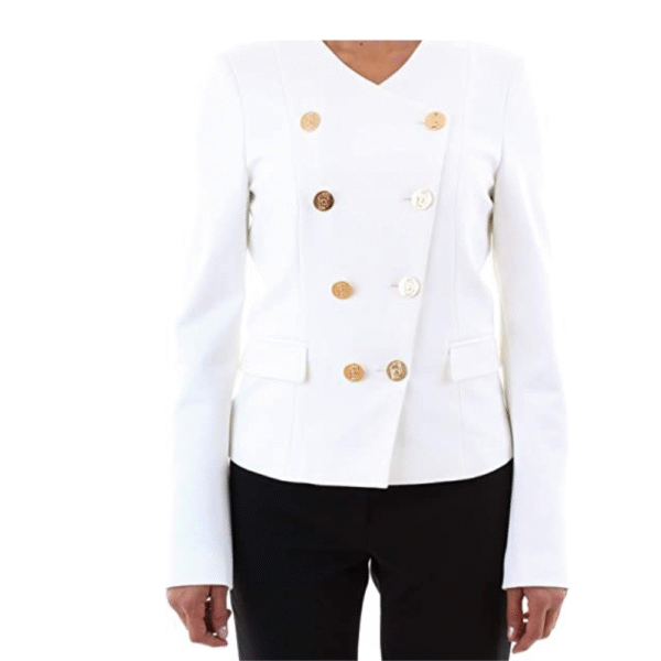 LIU JO Λευκό Μεσάτο Σακάκι με Χρυσά Κουμπιά
