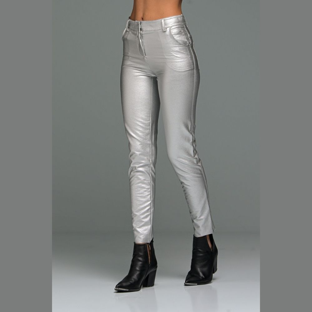 Manolo Ασημί Παντελόνι από δερματίνη