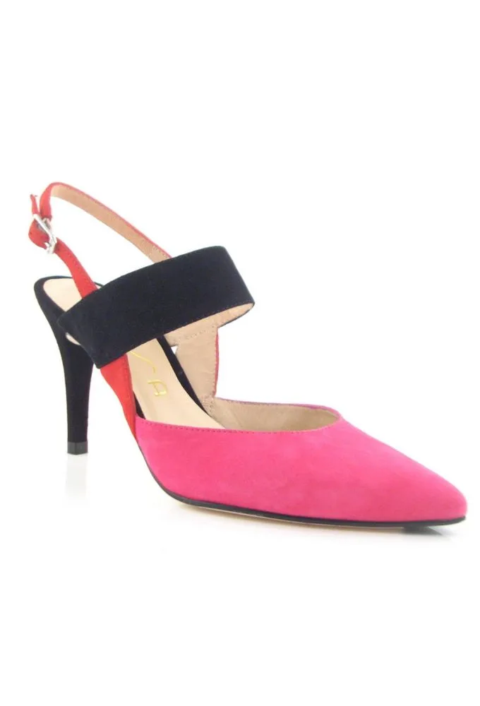 Unisa Φούξια - Μαύρες Γόβες με ανοιχτή φτέρνα