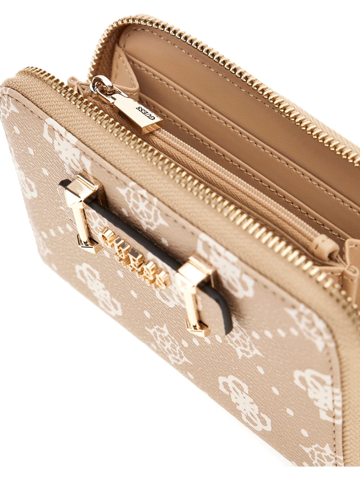 Guess Μικρό Πορτοφόλι Μπεζ με Λευκό Λογότυπο - Image 3